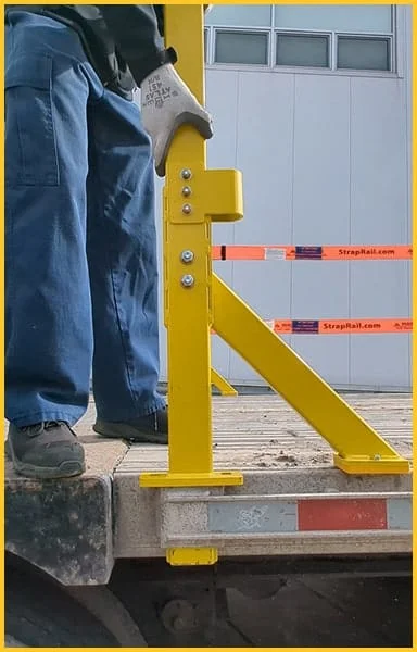 TrukRail End Post being installed in a stake pocket.